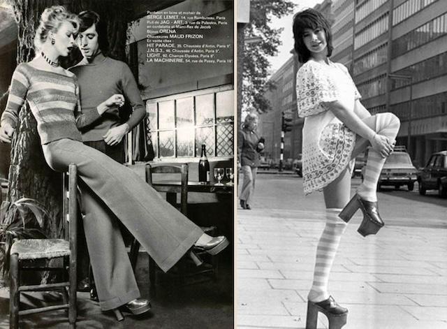 The extreme heights of platform shoes were a defining feature of 1970s fashion.